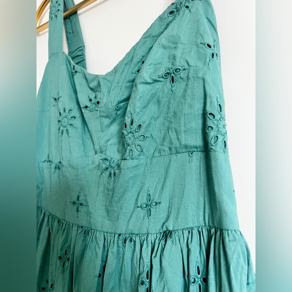 J.Crew Mineral Green Eyelet Cotton Midi Sundress Pockets Fit Flare Size 8 - Picture 8 of 14